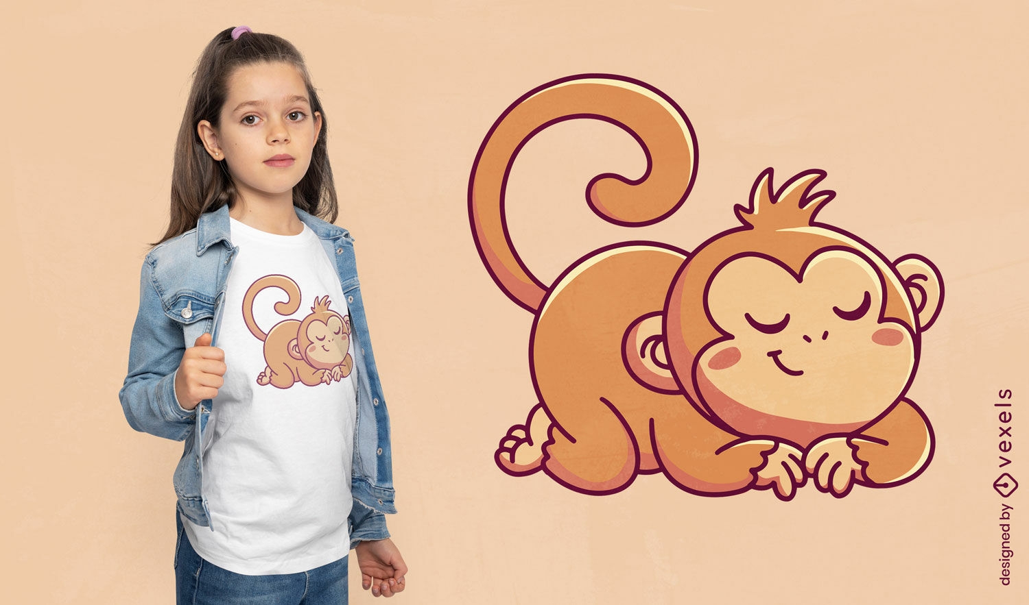 Design de camiseta cochilando de macaco de desenho animado