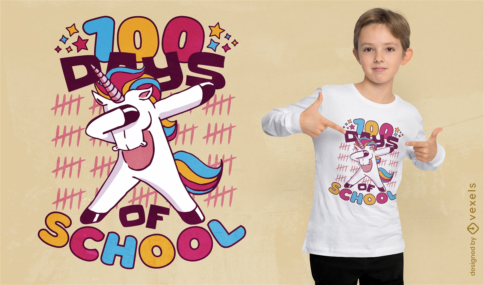 100 dias de design de camiseta de unicórnio escolar