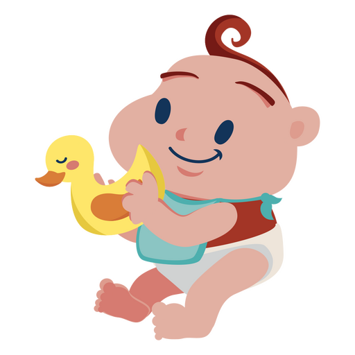 Bebé de dibujos animados sosteniendo un pato de goma Diseño PNG