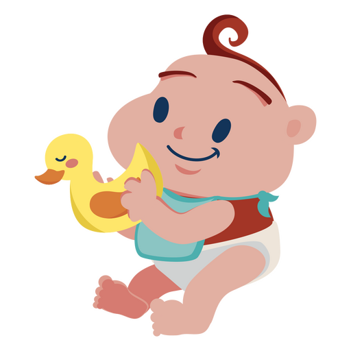 Cartoon baby holding a rubber duck PNG Design