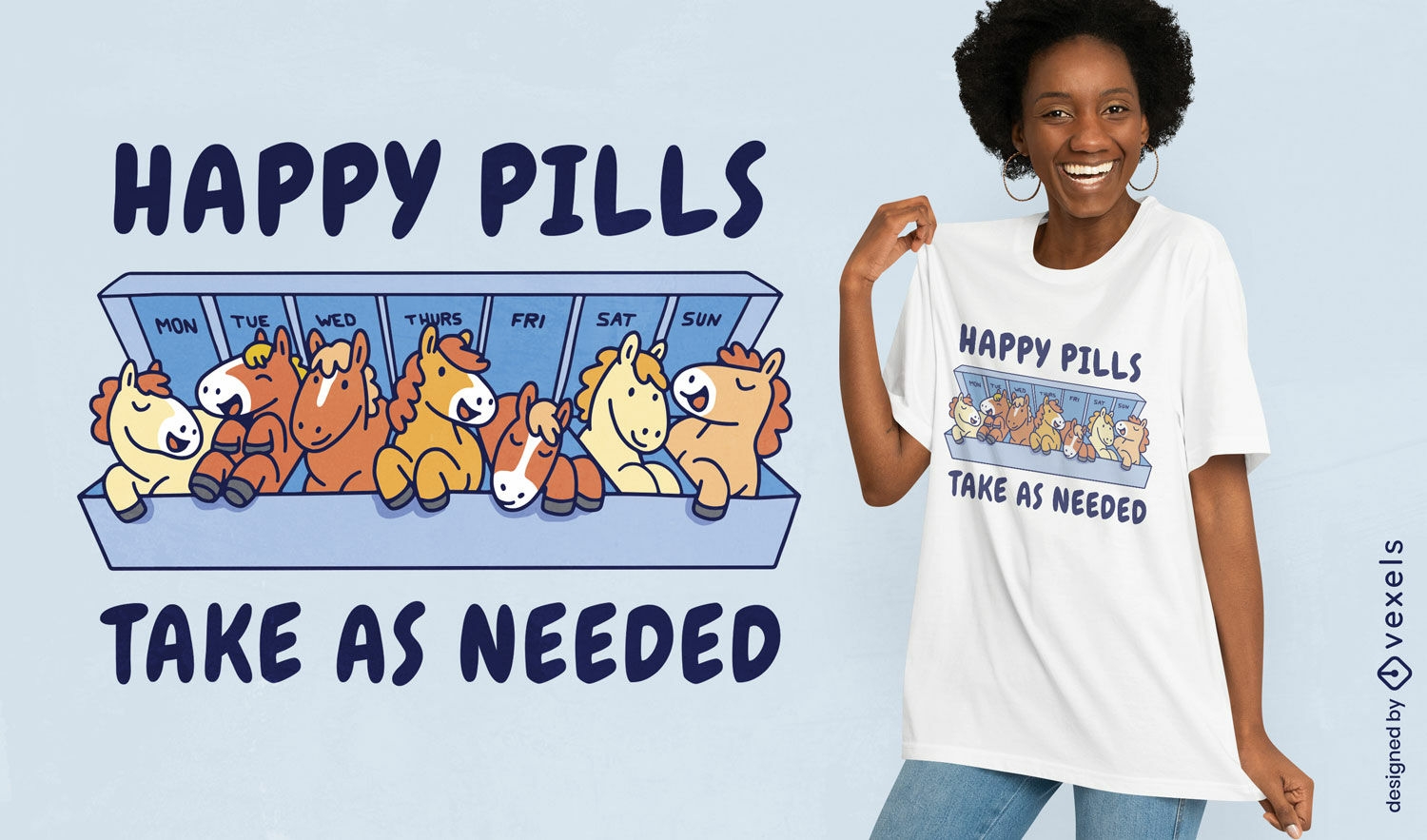 Diseño de camiseta de pastillas de caballo feliz
