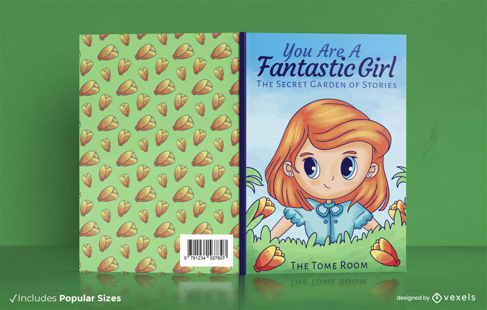 Garota ruiva no design de capa de livro de jardim