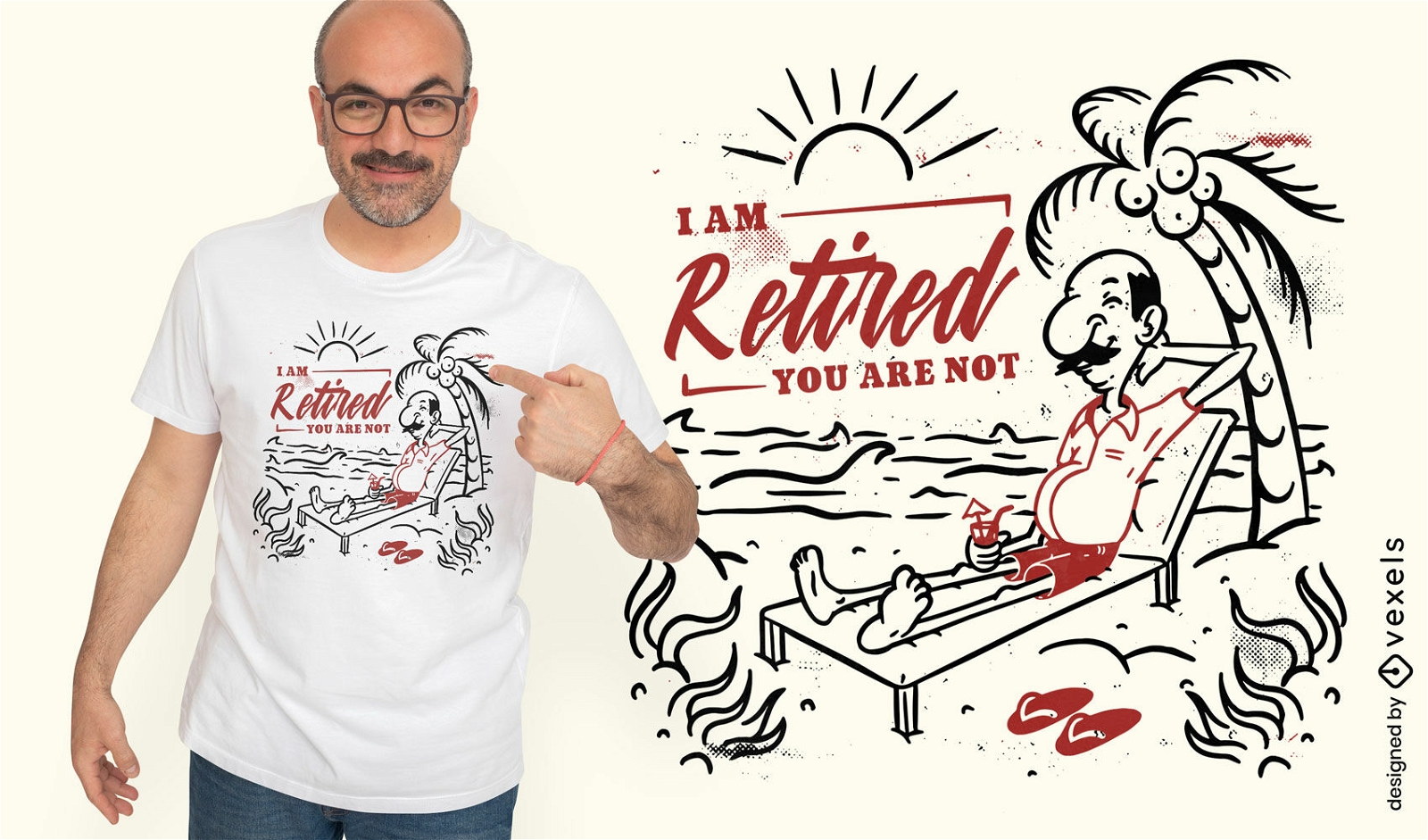 Retired man beach t-shirt design