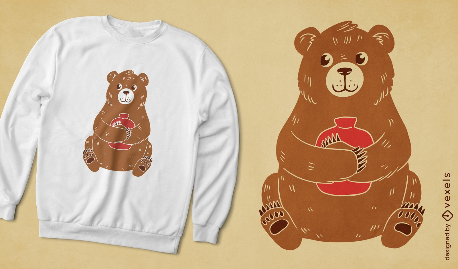 Urso segurando design de camiseta de garrafa de água quente