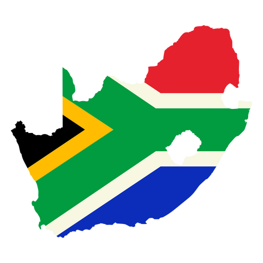 El mapa de Sudáfrica con la bandera. Diseño PNG