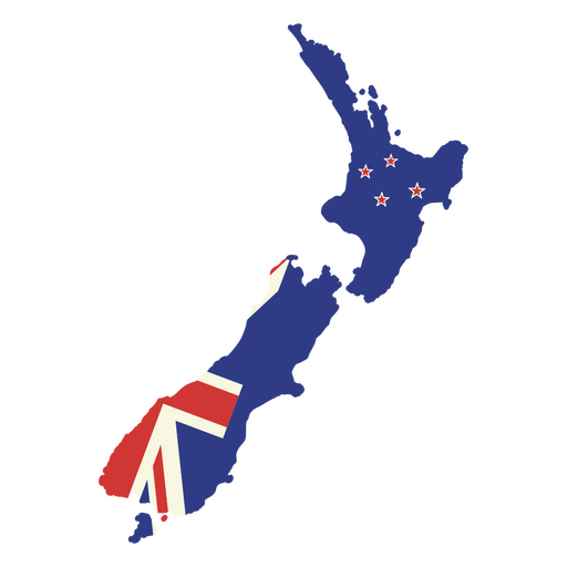 Mapa de Nueva Zelanda con la bandera brit?nica. Diseño PNG