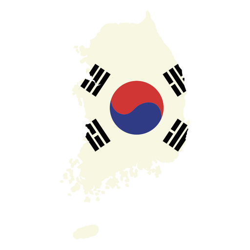 Mapa de Corea del Sur con la bandera. Diseño PNG