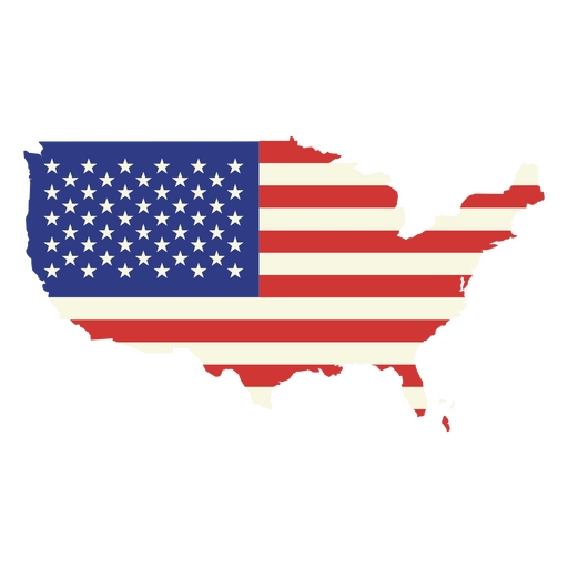 Mapa de los Estados Unidos con una bandera estadounidense. Diseño PNG