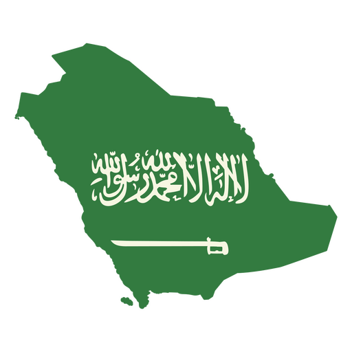 La bandera de arabia saudita en su mapa. Diseño PNG