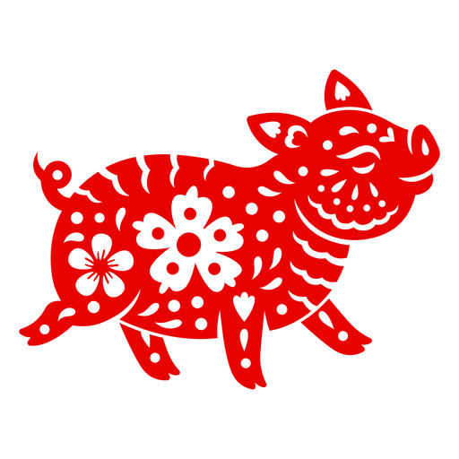 Diseño recortado de cerdo rojo caprichoso para celebraciones. Diseño PNG