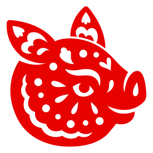 Diseño artístico caprichoso de cerdo rojo con detalles decorativos. Diseño PNG