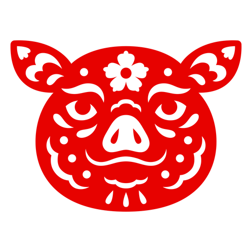 Festliches rotes Schweine-Design mit floralen Akzenten PNG-Design