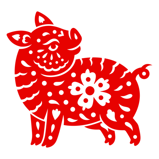 Design de camiseta com ilustração festiva de porco vermelho com padrões florais Desenho PNG