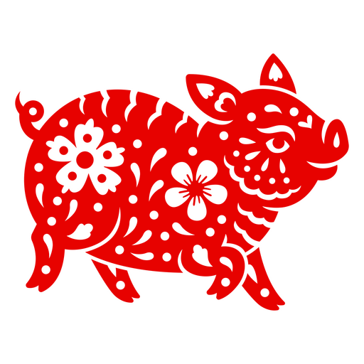 Ilustração vibrante de porco vermelho com motivos florais Desenho PNG