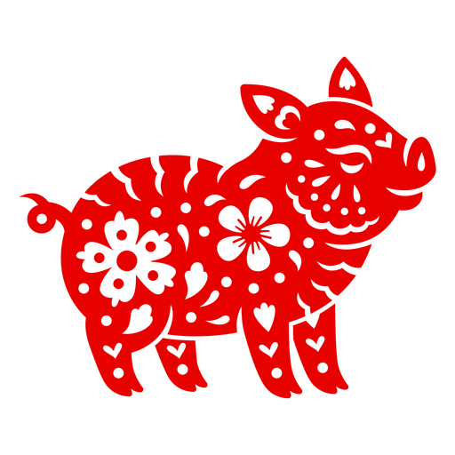 Verspieltes florales Schweine-Design PNG-Design