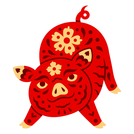 Ilustración de cerdo rojo vibrante con acentos florales Diseño PNG
