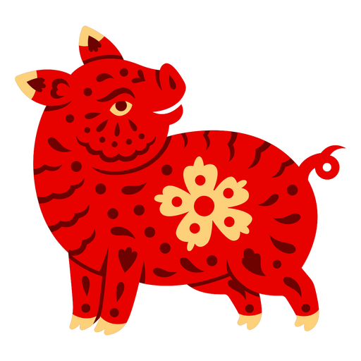 Design de camiseta com ilustração divertida de porco vermelho com detalhes florais Desenho PNG