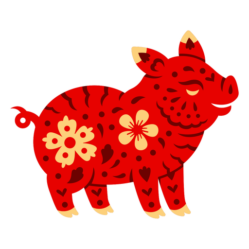 Ilustração festiva de porco vermelho com detalhes florais para celebrações Desenho PNG