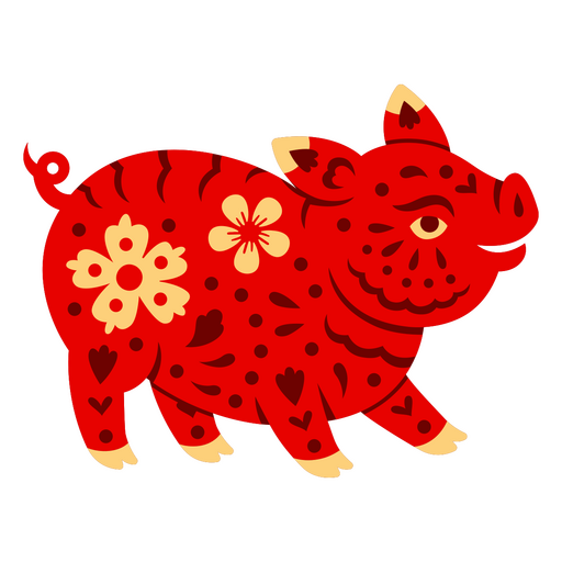 Ilustração divertida de porco vermelho com motivos florais Desenho PNG