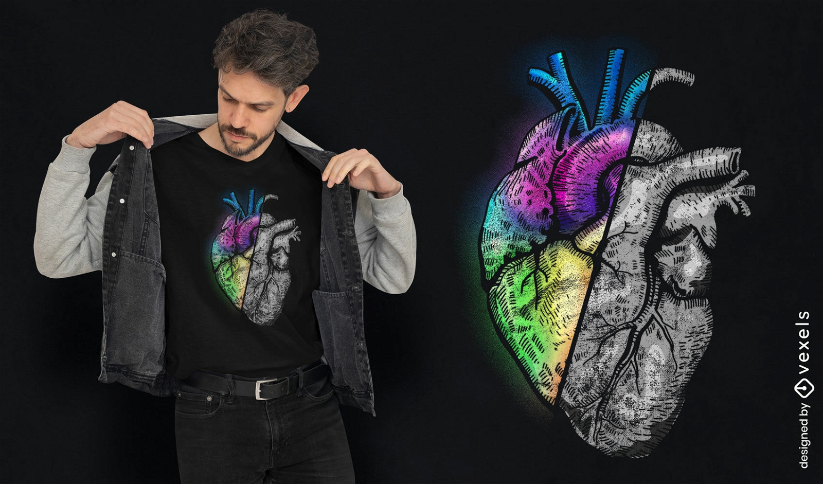 Design de camiseta de coração ao meio