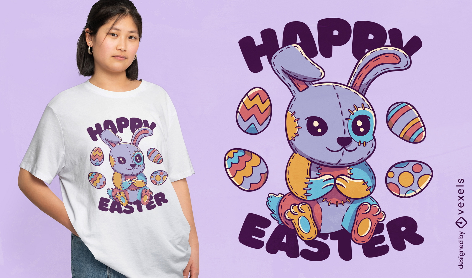 Diseño de camiseta de conejito de pascua relleno