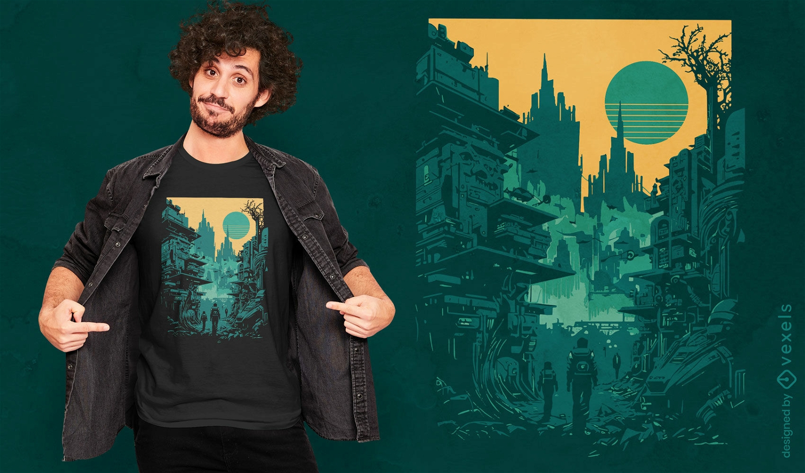 Futuristisches Stadt-T-Shirt-Design