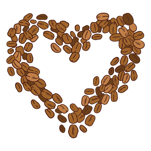 Granos de café en forma de corazón. Diseño PNG