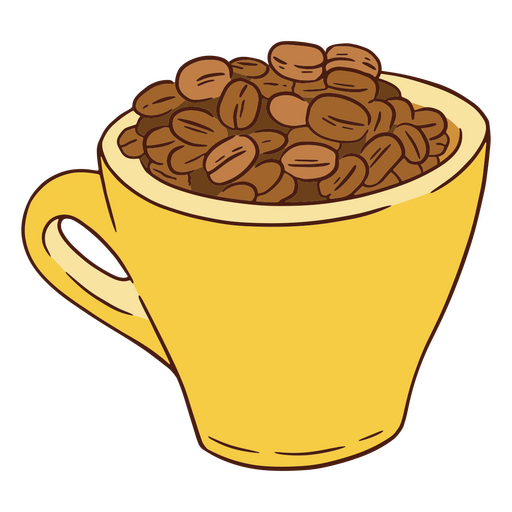Gelbe Tasse mit Kaffeebohnen darin PNG-Design