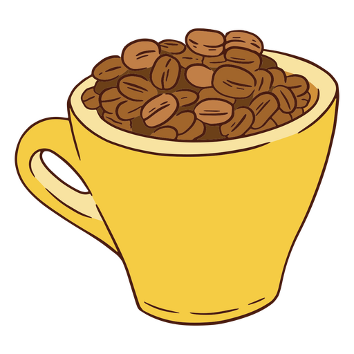 Xícara amarela com grãos de café Desenho PNG