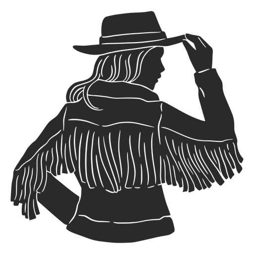 Silueta de una mujer con sombrero y flecos. Diseño PNG