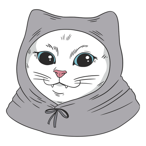 Gato branco com olhos azuis em um moletom cinza Desenho PNG