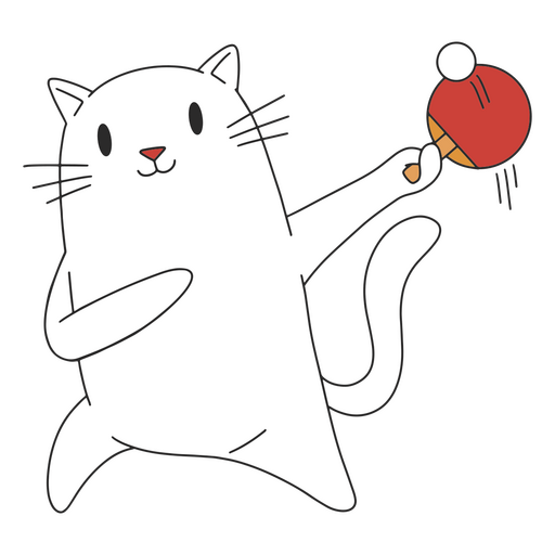 White cat is playing ping pong with a red ball PNG Design