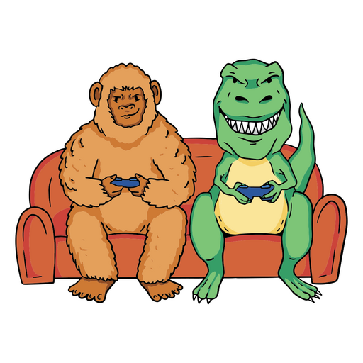 Teddybär und Gorilla sitzen auf einer Couch PNG-Design