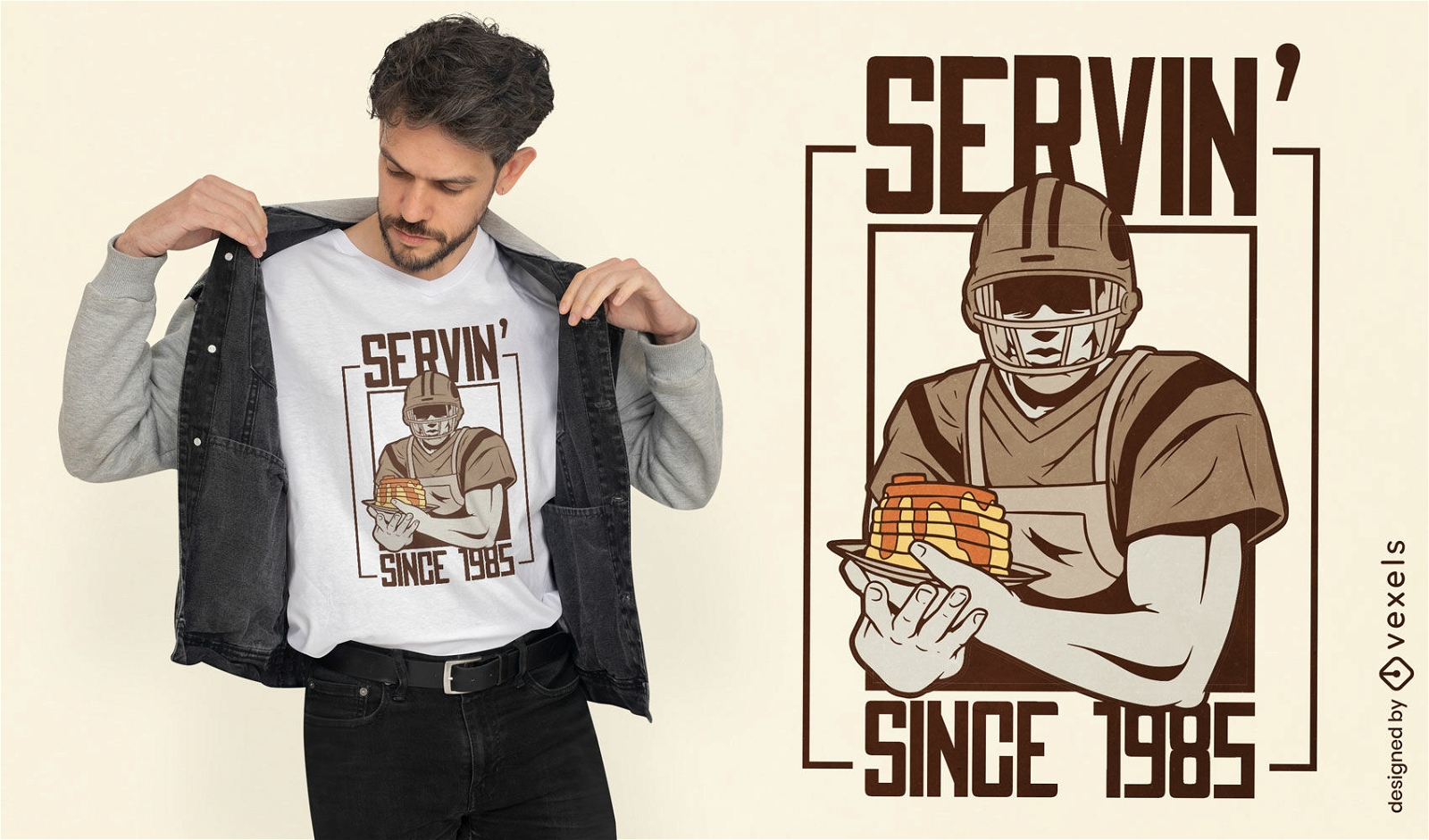 Football player serving pancakes t-shirt design