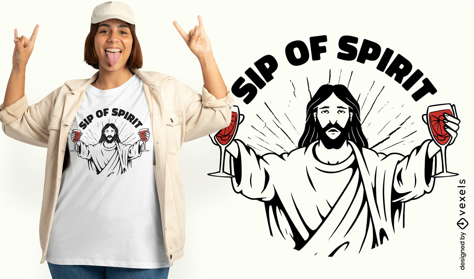 Diseño de camiseta de Jesús bebiendo vino.