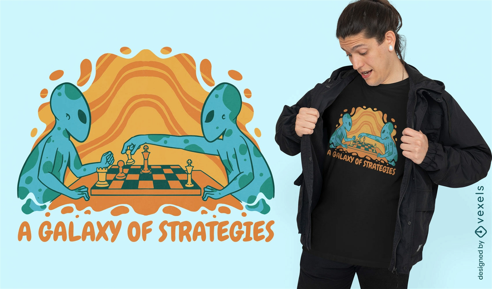 Diseño de camiseta de juego de ajedrez alienígena.