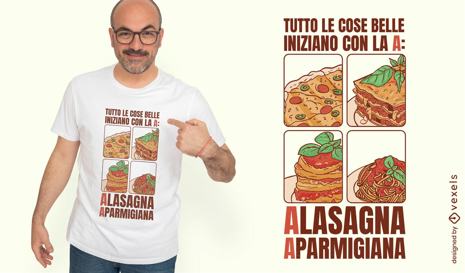 Diseño de camiseta de cita de comida italiana.