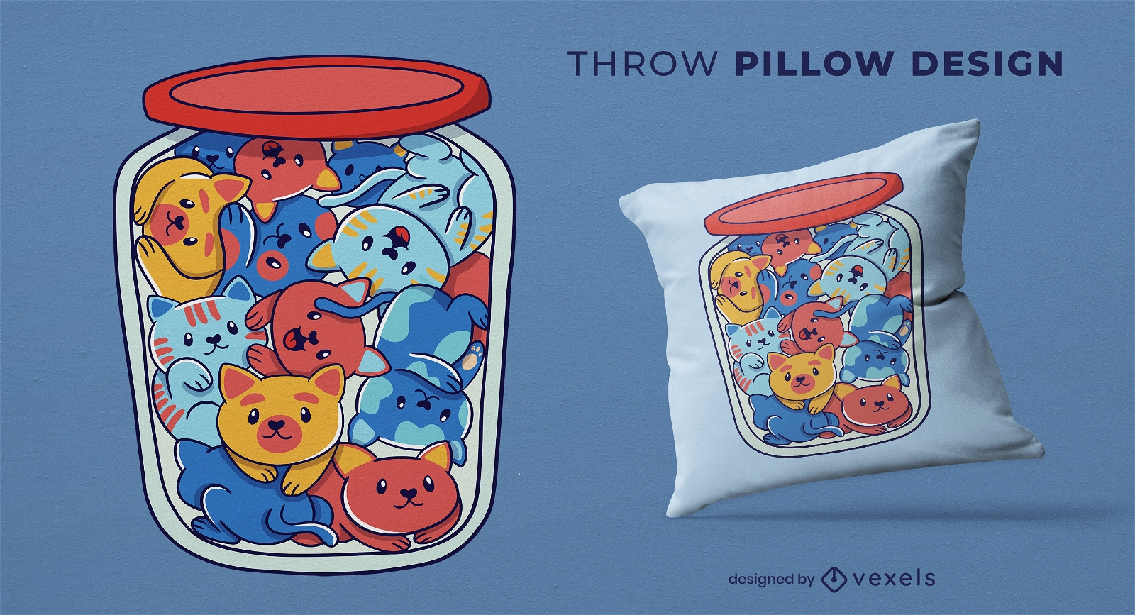 Cats jar throw pillow design