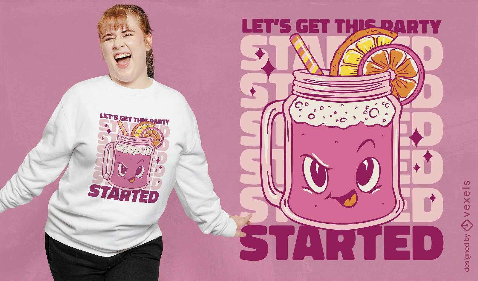 Design de camiseta de festa de desenho animado de bebida