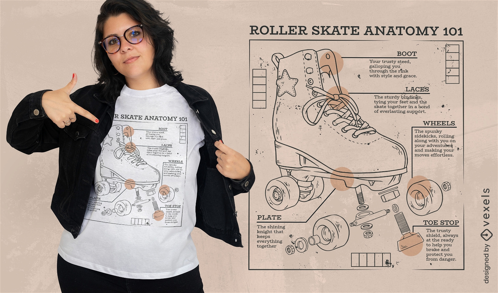 Diseño de camiseta de anatomía de patines