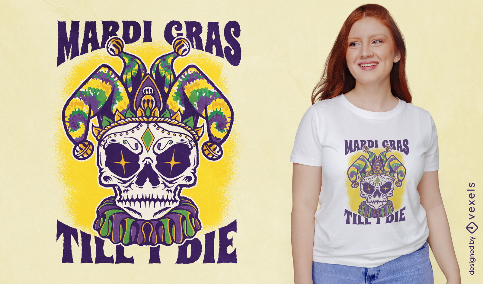 Diseño de camiseta con cita de calavera de mardi gras