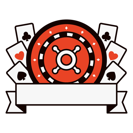 Logotipo de casino con fichas de póquer y naipes. Diseño PNG