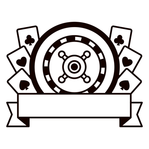 Design vintage com tema de cassino, apresentando roleta e cartas de baralho Desenho PNG