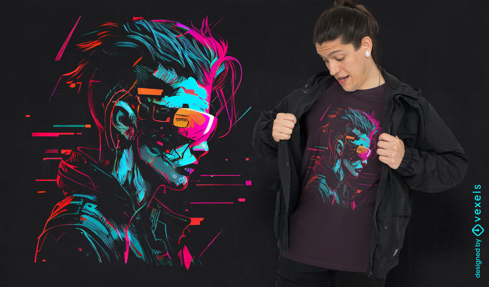 Design de camiseta com óculos VR Cyberpunk