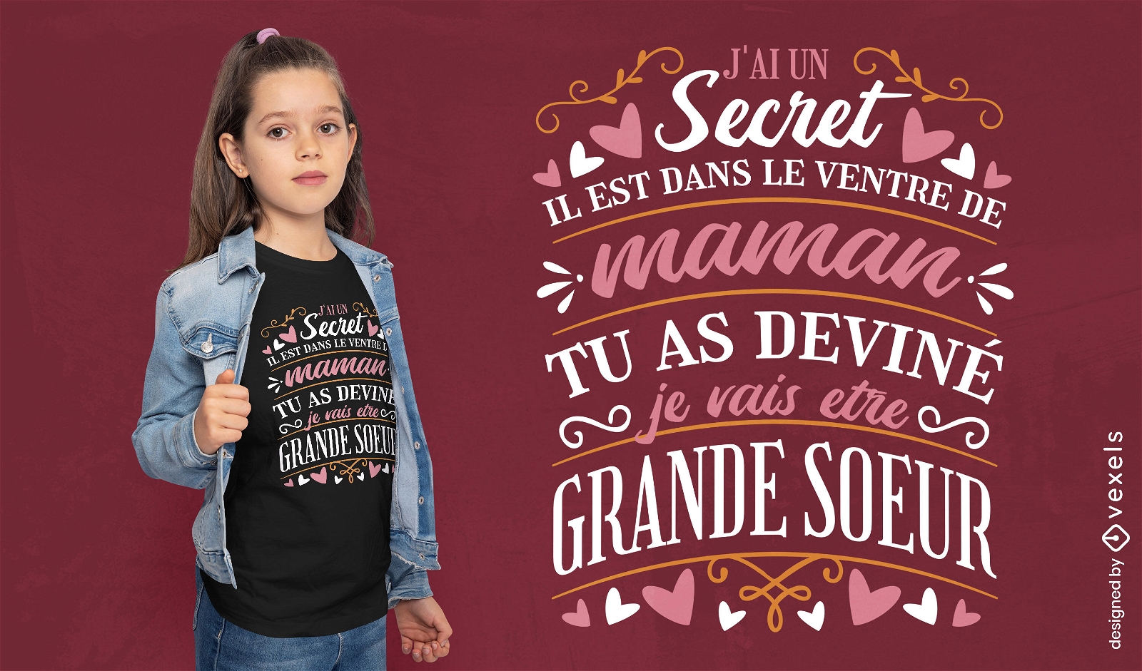 T-Shirt-Design mit französischem Zitat der großen Schwester