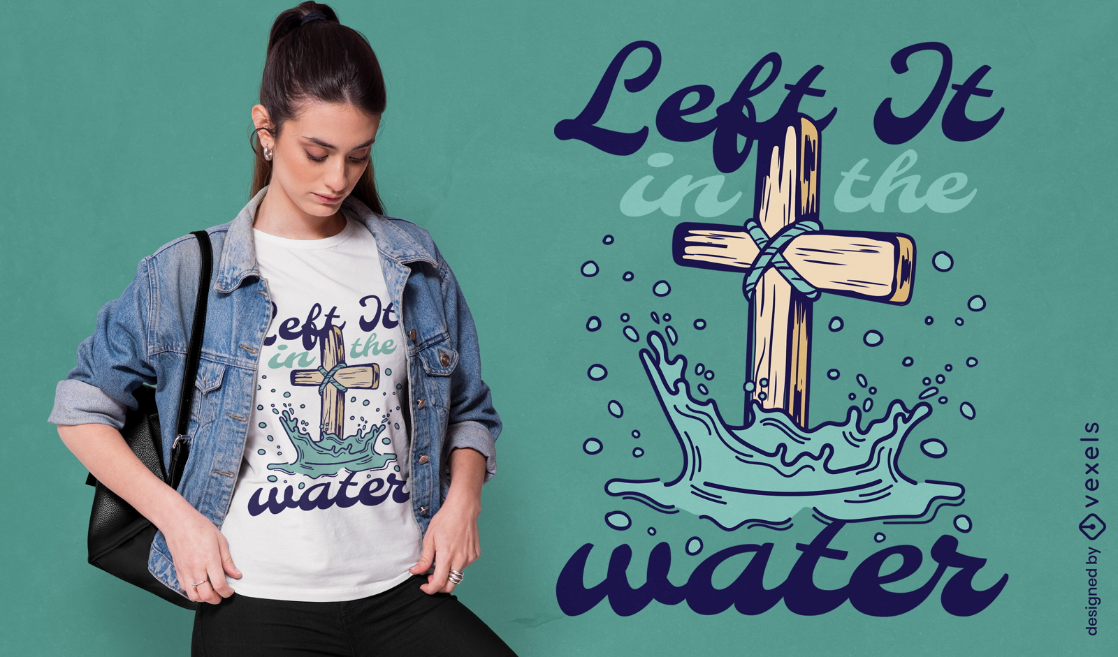 Cruz de bautismo en el diseño de camiseta de agua.
