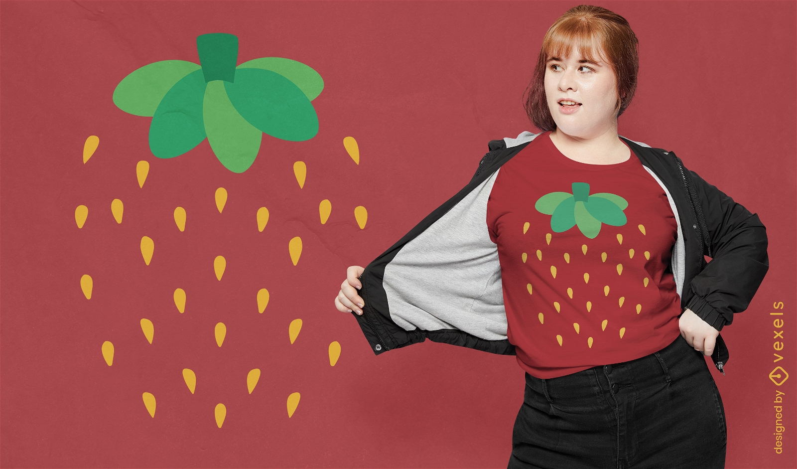 Diseño de camiseta roja de fruta de fresa.