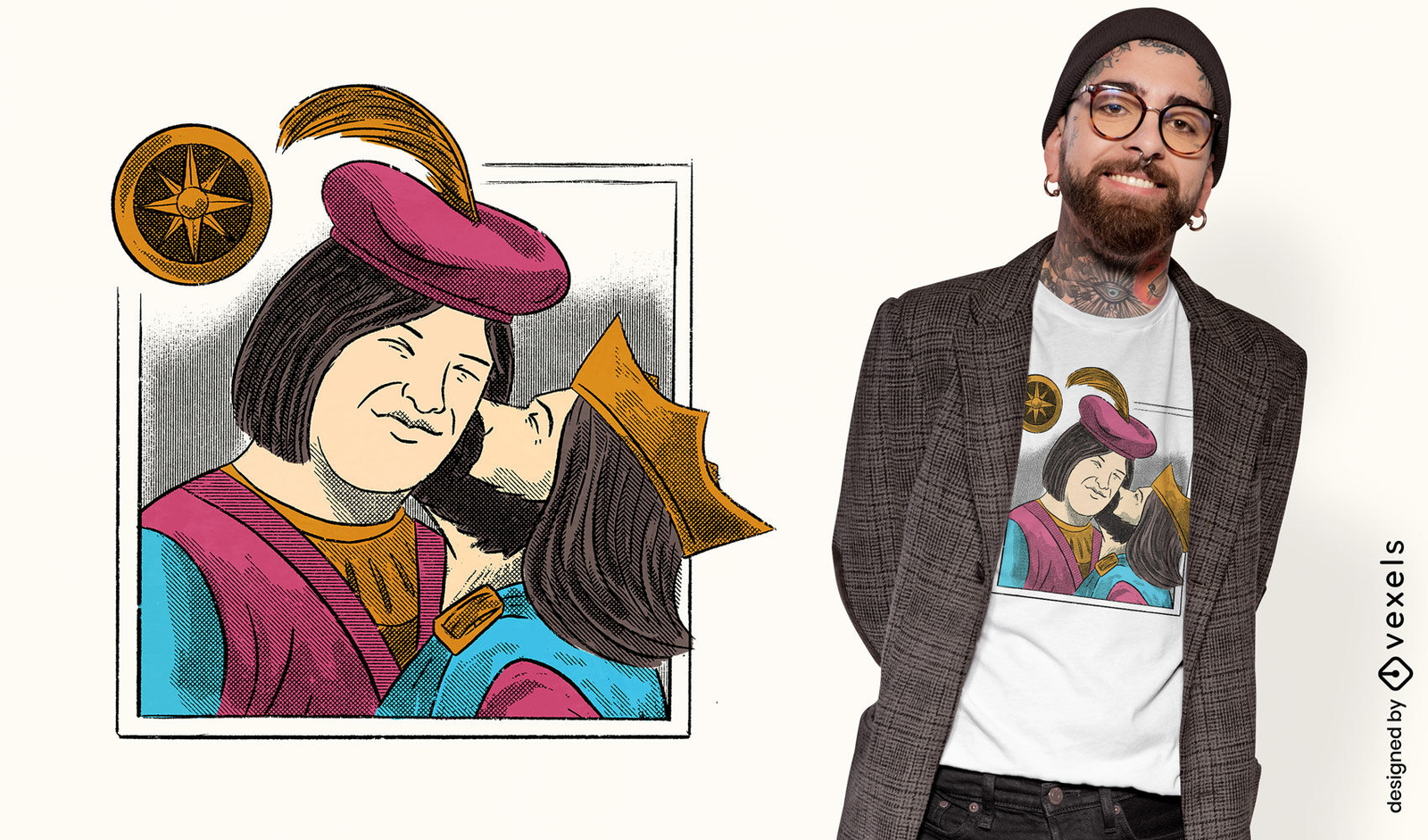 Diseño de camiseta de beso de personajes de cartas de juego