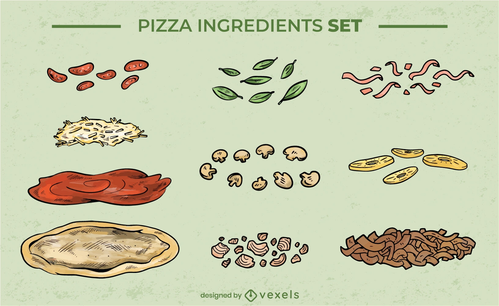 Conjunto de diseño de ingredientes de pizza