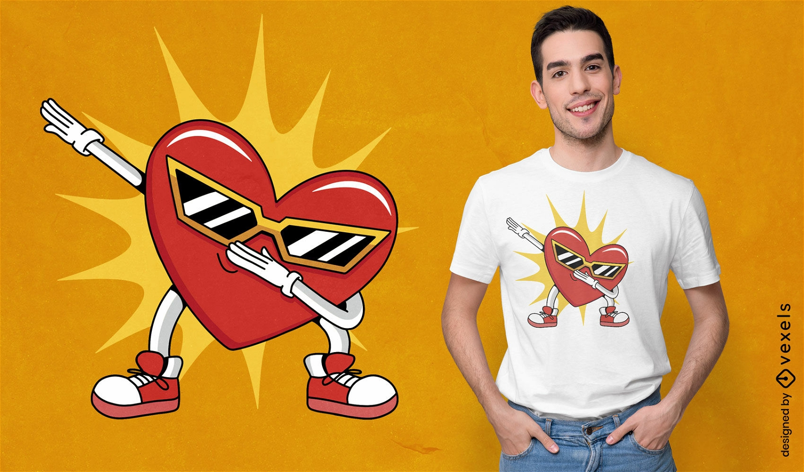 Dabbing design de camiseta de desenho animado de coração